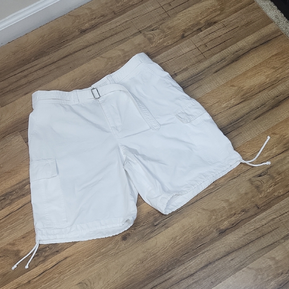 LAUREN RALPH LAUREN White Belted Cargo Short with Drawstring Hem